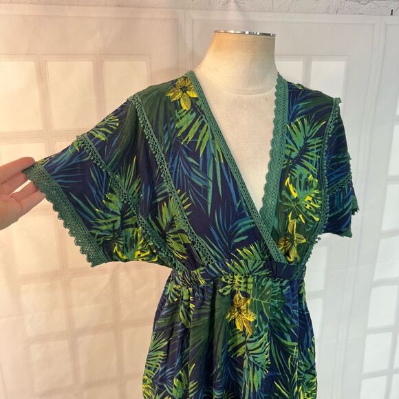 🔥🔥5 for $25🔥🔥 America & Beyond Green Tropical Surplice Mini Swim Suit Cover Up - Picture 5 of 13